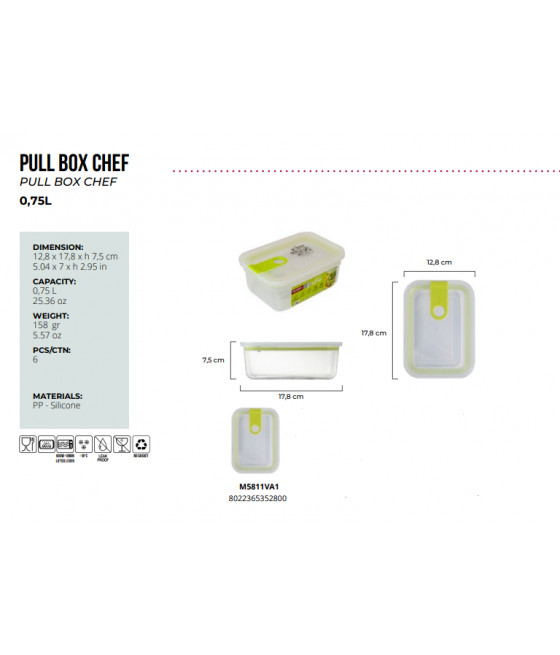 Contenitore ERMETICO per alimenti 0,75 l VERDE ACIDO OMADA PULL BOX CHEF