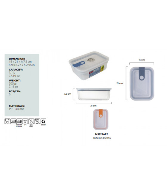 Contenitore ERMETICO per alimenti 1,1 l ARANCIO OMADA PULL BOX CHEF